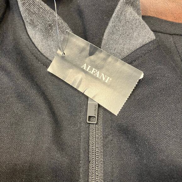 Alfani Black Zip Bomber Jacket Sweatshirt Small Cotton Knit Grey Pockets New - Picture 6 of 16